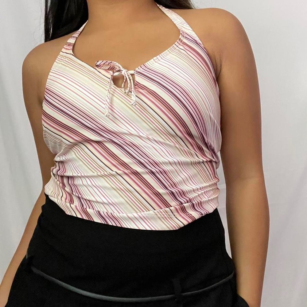 SOLD 🚫 pink striped bathing suit top